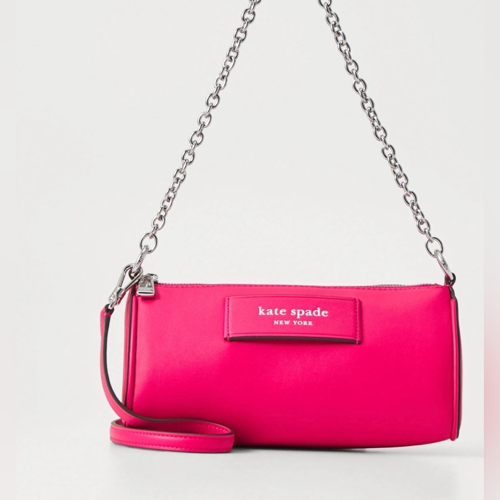 Kate Spade Hot Pink-leather Pochette Silver chain handle & shoulder Strap NWT cc